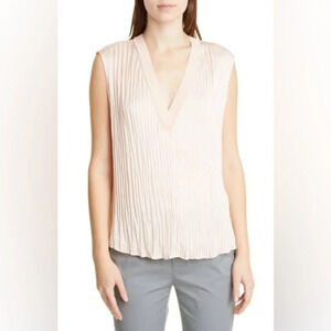 New Vince Crushed Sleeveless Double V-Neck Blouse in French Rose size Small